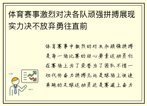 体育赛事激烈对决各队顽强拼搏展现实力决不放弃勇往直前